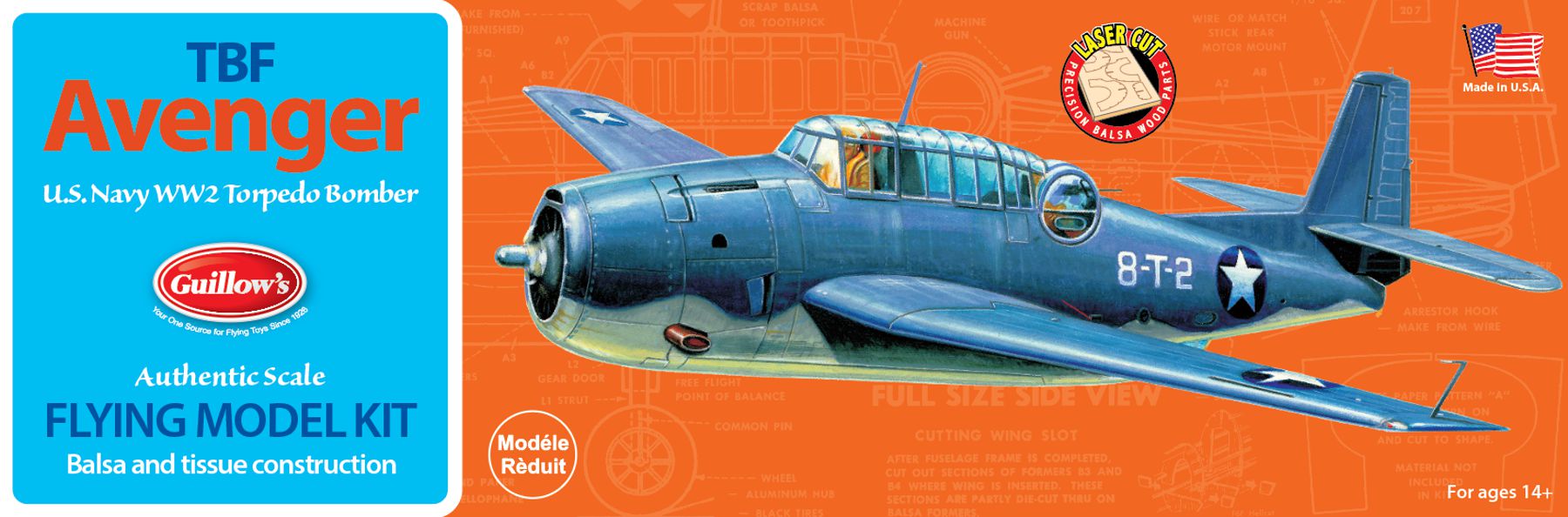 Guillows 509 1/30 Grumman TBF Avenger 16" Balsa Flying Model Kit