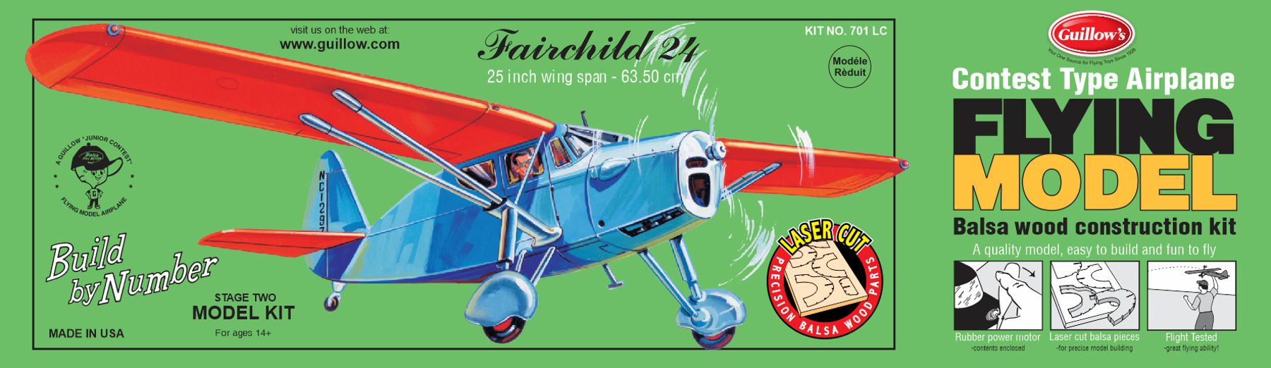 Guillows 701 Fairchild 24 25" Balsa Flying Model Kit