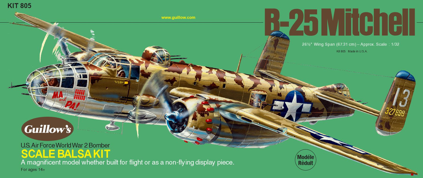 Guillows 805 1/32 B-25 Mitchell 28" Balsa Display Model Kit