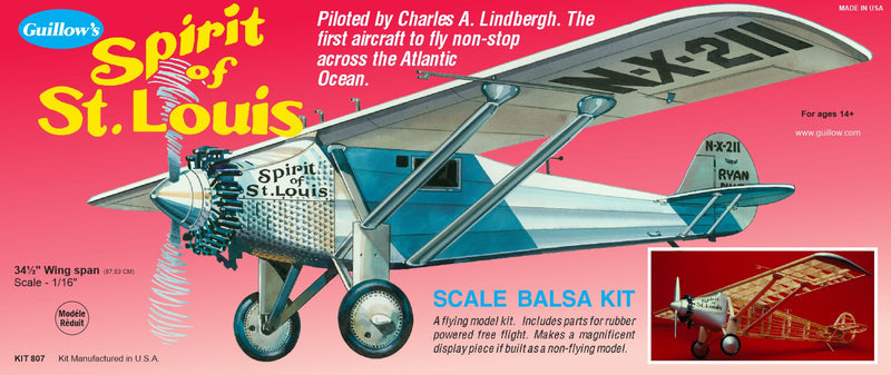 Guillows 807 1/16 Spirit Of St Louis 34" Balsa Display Model Kit