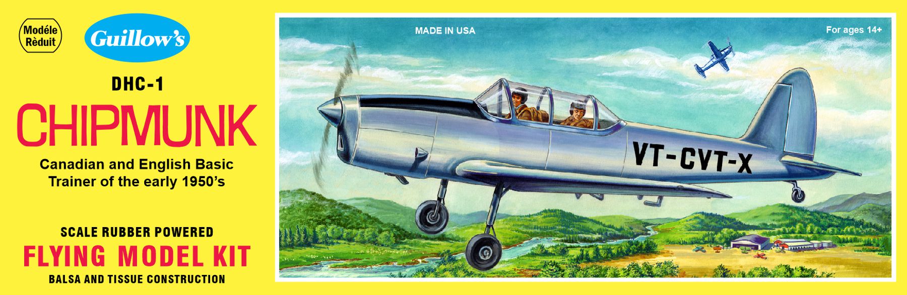 Guillows 903 1/24 Dehaviland Chipmunk 17" Balsa Flying Model Kit