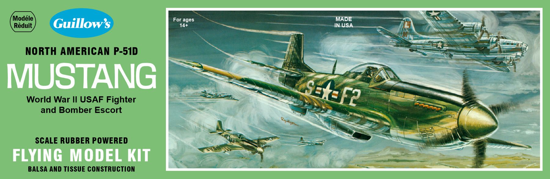 Guillows 905 1/25 P-51D Mustang 17" Balsa Flying Model Kit