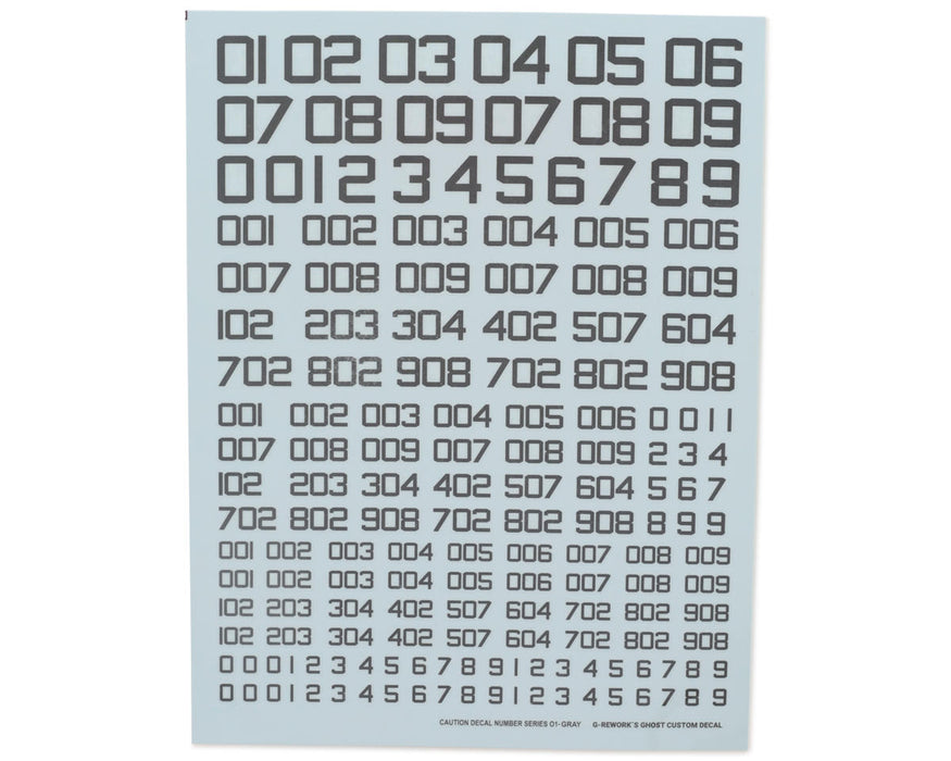 GUNPRIMER CAU-N-01-G G-Rework Caution Number Series #01 Gundam Waterslide Decal Sheet
