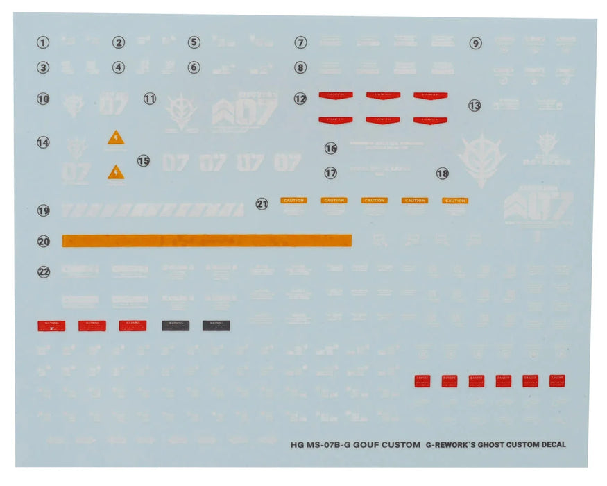 GUNPRIMER CD-H117 G-Rework HG MS-07B-3 Gouf Custom Gundam Waterslide Decal Sheet