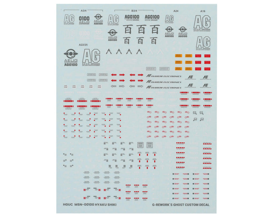 GUNPRIMER CD-H200 G-Rework HG MSN-00100 Hyaku-Shiki Gundam Waterslide Decal Sheet