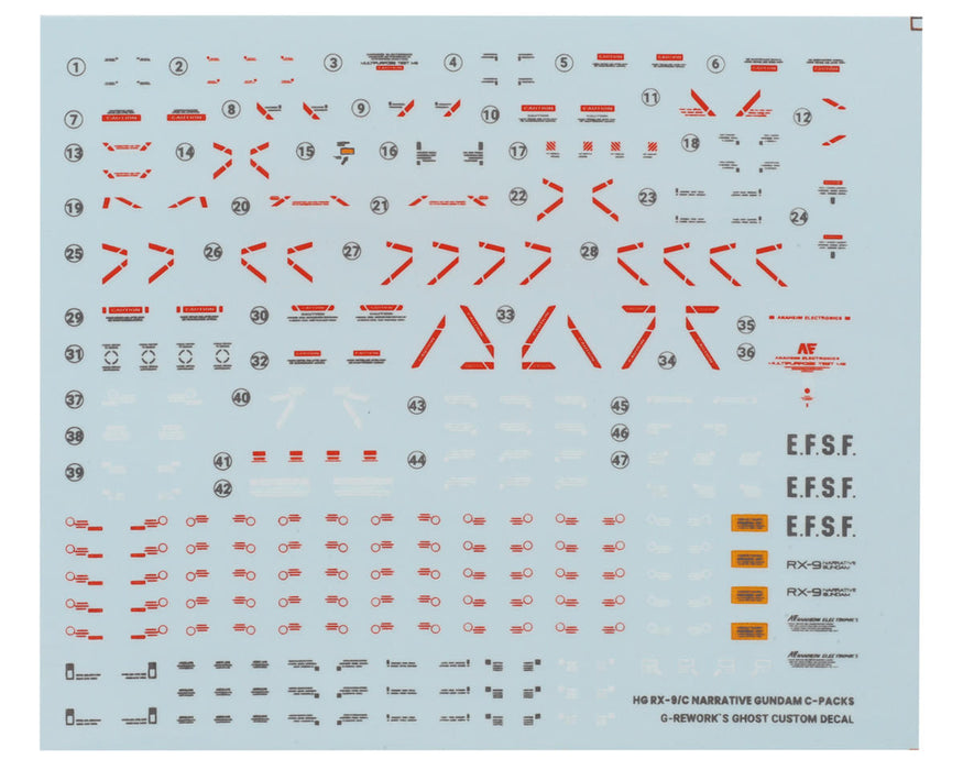 GUNPRIMER CD-H222 G-Rework HG RX-9/C Narrative Gundam C-Pack Gundam Waterslide Decal