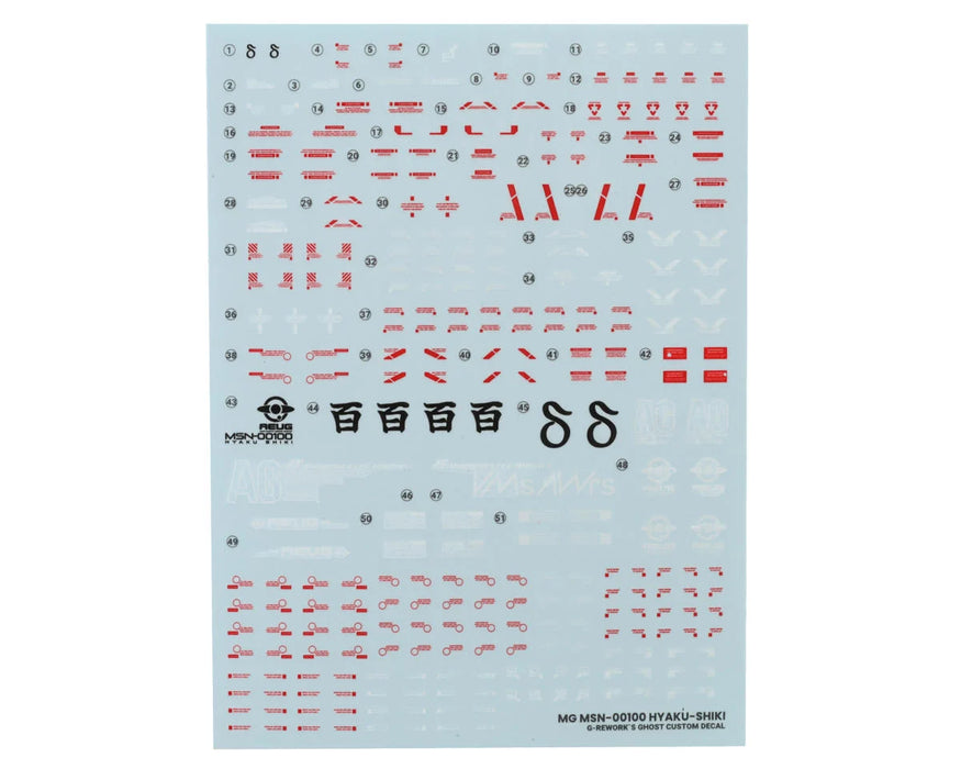 GUNPRIMER CD-M187 G-Rework MG 1/100 Hyaku-Shiki Gundam Waterslide Decal Sheet
