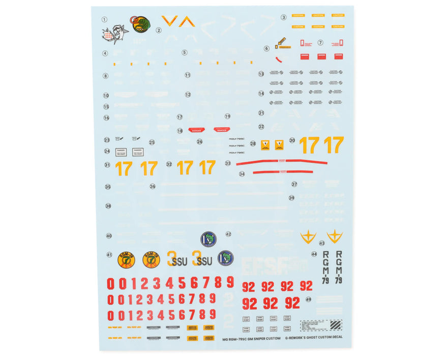 GUNPRIMER CD-M199 G-Rework MG RGM-79SC GM Sniper Custom Gundam Waterslide Decal Sheet