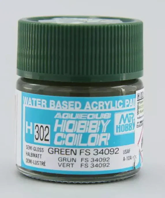GunZe H302 Mr. Aqueous Hobby Color FS34092 Green Semi-Gloss 10ml Acrylic Paint