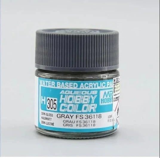 GunZe H305 Mr. Aqueous Hobby Color FS36118 Gray Semi-Gloss 10ml Acrylic Paint