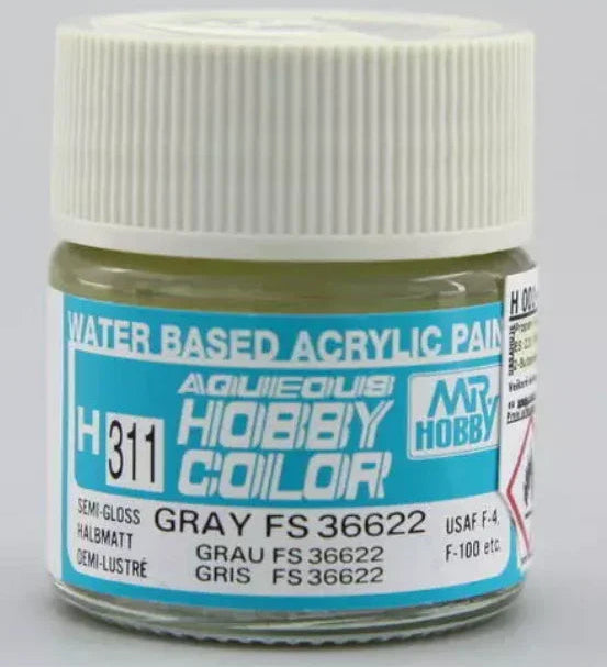 GunZe H311 Mr. Aqueous Hobby Color FS36622 Gray Semi-Gloss 10ml Acrylic Paint