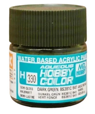 GunZe H330 Mr. Aqueous Hobby Color Dark Green BS381C/641 Semi-Gloss 10ml Acrylic Paint