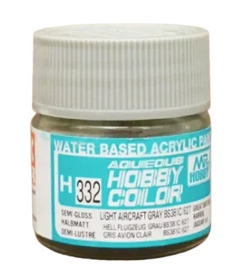 GunZe H332 Mr. Aqueous Hobby Color Light Aircraft Gray - BS381C-627 Semi-Gloss 10ml Acrylic Paint