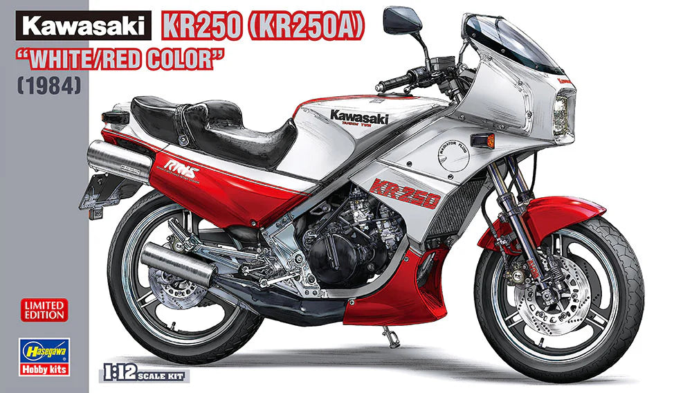 Hasegawa 21745 1/12 Kawasaki KR250 (KR250A) Motorcycle "White/Red Color" (1984) Model Kit