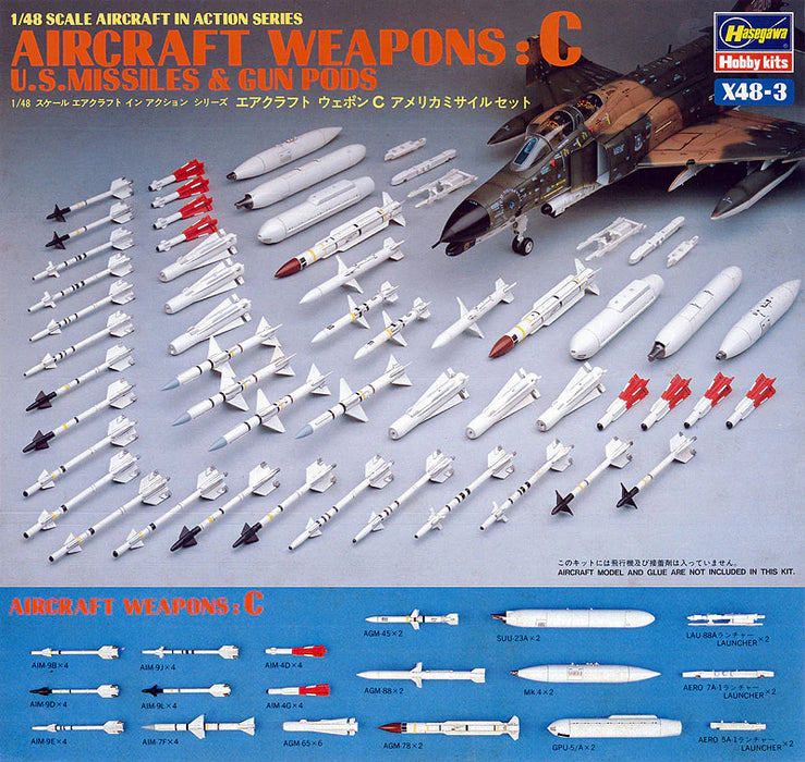Hasegawa 36003 1/48 Aircraft Weapons C: U.S Missiles & Gun Pods Model Kit