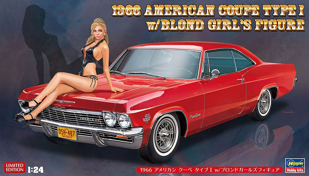 Hasegawa 52202 1/24 1966 American Coupe Type I with Blond Girl Figure Model Kit