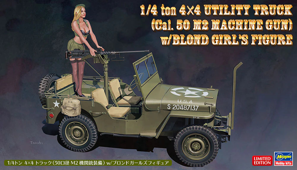 Hasegawa 52283 1/24 1/4 ton 4x4 Utility Truck (Cal. 50 M2 Machine Gun) w/ Blond Girl's Figure Model Kit