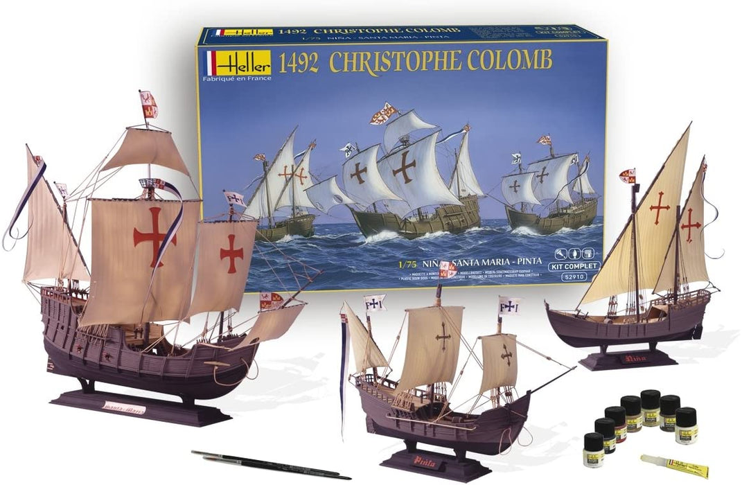 Heller 52910 1/75 1492 Christopher Columbus - Nina, Santa Maria, Pinta Model Ship Set Kit