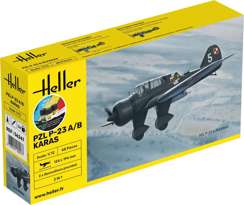 Heller 56247 1/72 PZL P-23 A/B Karas Model Aircraft Starter Set Kit