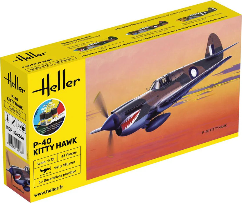 Heller 56266 1/72 Curtiss P-40 Kitty Hawk Fighter Model Aircraft Starter Set Kit