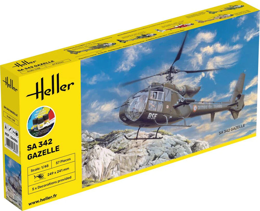 Heller 56486 1/48 SA 342 Gazelle Helicopter Model Starter Set Kit
