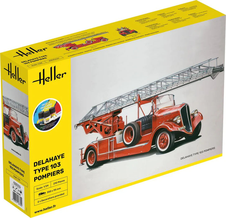 Heller 56780 1/24 Delahaye Type 103 Pompiers Fire Truck Model Starter Set