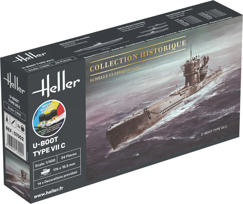 Heller 57002 1/400 U-Boot Type VII C Model Submarine Starter Set