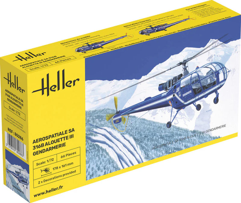 Heller 80286 1/72 SA 316B Alouette III Gendarmerie Helicopter Model Kit