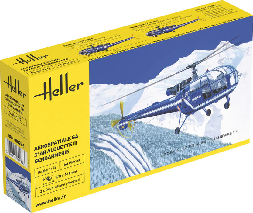 Heller 80286 1/72 SA 316B Alouette III Gendarmerie Helicopter Model Kit