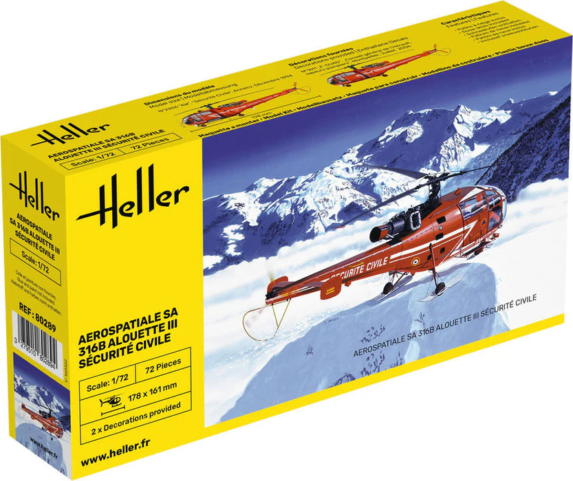Heller 80289 1/72 Alouette III Sécurité Civile Helicopter Model Kit