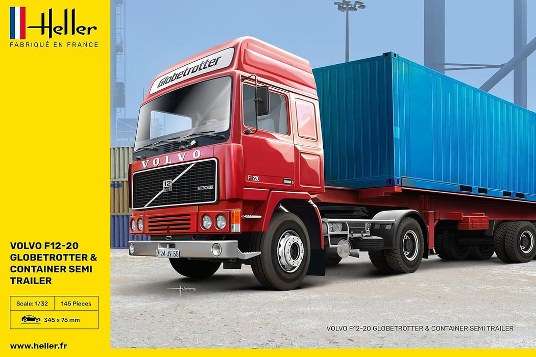 Heller 81702 1/32 Volvo F12-20 Globetrotter Tractor with Container & Semi-Trailer Model Kit