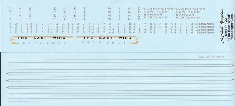Highball Graphics P-122 HO Scale “The East Wind” Passenger Cars B&M, MEC, NH, PRR