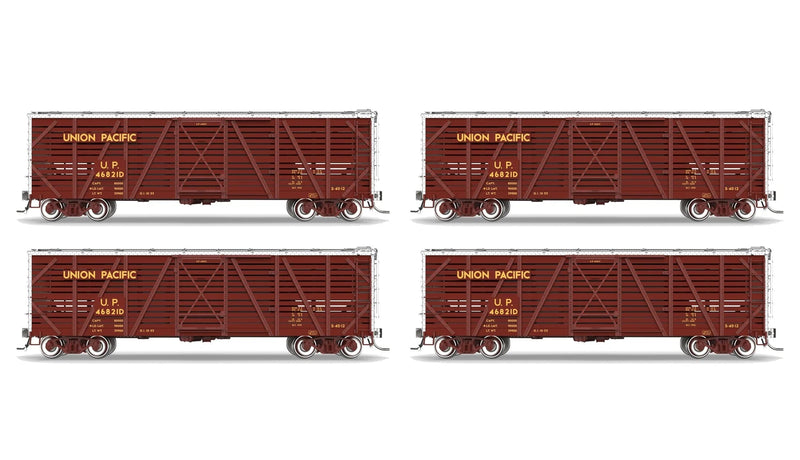 BLI 10727 HO Scale 40' Wood Stock Car Union Pacific UP 4-Pack No-Sound