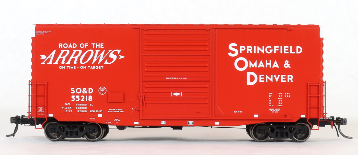 Home Shops HFB-024-002 HO Scale PS 40' Mini Hy Cube Boxcar Springfield Omaha & Denver SO&D 55231