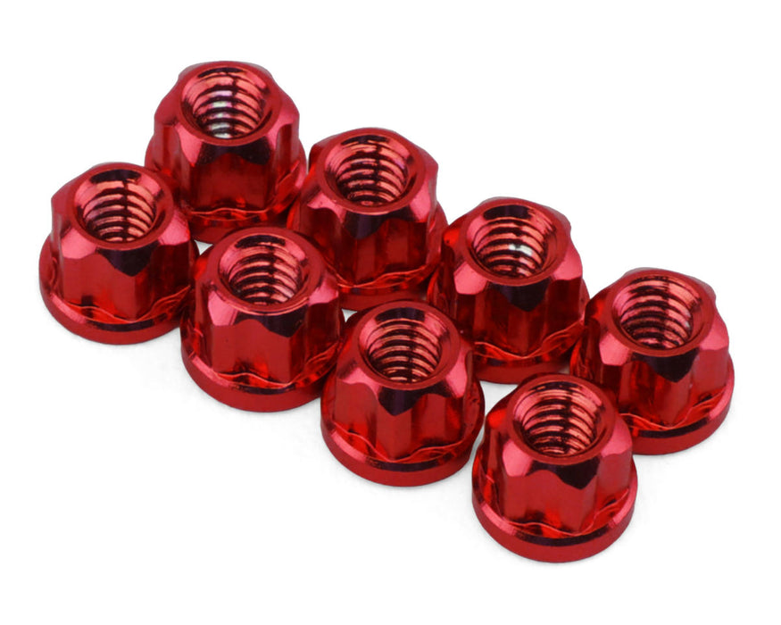 Hot Racing HRASXTY23N02 Axial SCX30 Red Aluminum 2mm Flange Wheel Nuts (8 Pack)