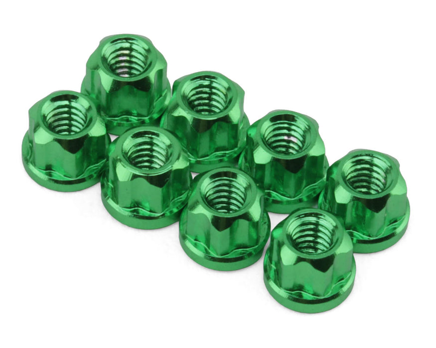 Hot Racing HRASXTY23N05 Axial SCX30 Green Aluminum 2mm Flange Wheel Nuts (8 Pack)