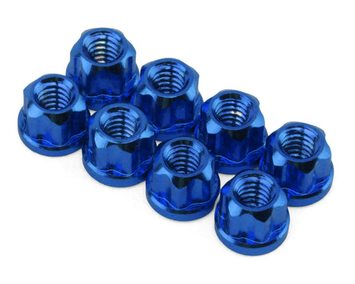 Hot Racing HRASXTY23N06 Axial SCX30 Blue Aluminum 2mm Flange Wheel Nuts (8 Pack)