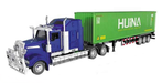 HuiNa 1/50 Diecast Blue American Truck with Green Container Trailer