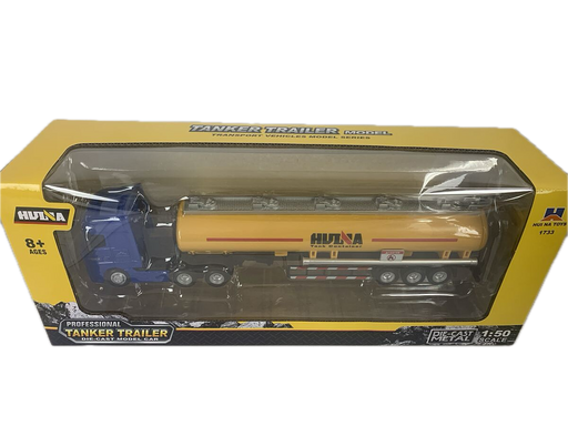 HuiNa 1/50 Diecast Blue Euro Truck with Yellow Tanker Trailer