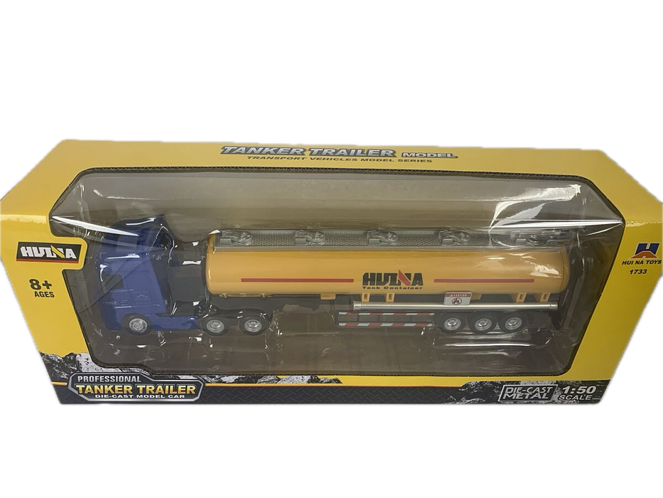 HuiNa 1/50 Diecast Blue Euro Truck with Yellow Tanker Trailer