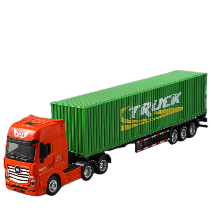 HuiNa 1/50 Diecast Orange Euro Truck with Green Container Trailer