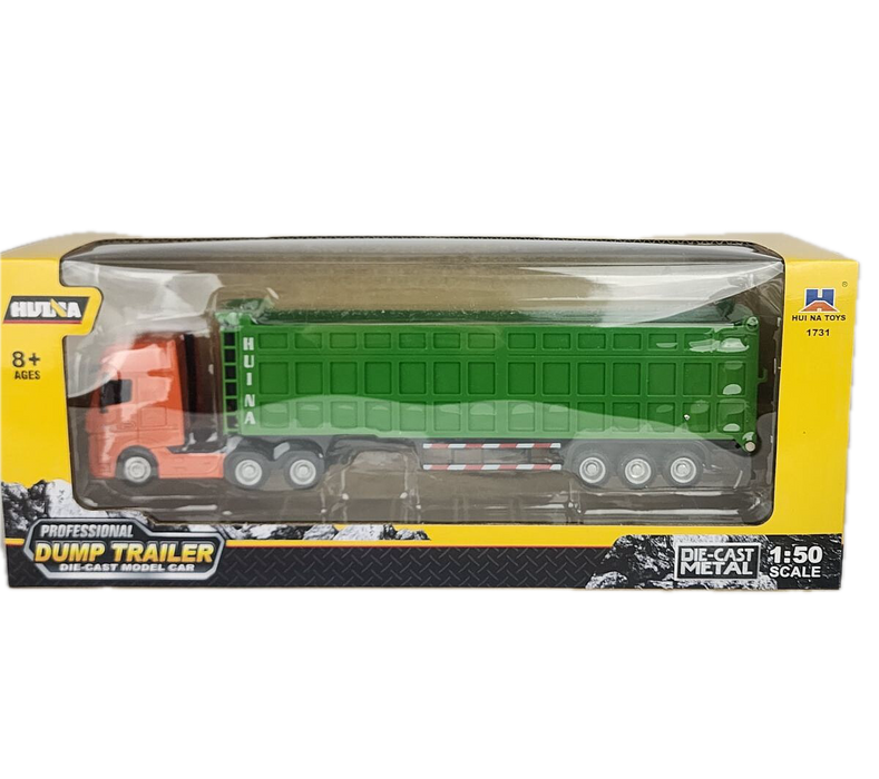 HuiNa 1/50 Diecast Orange Euro Truck with Green Dump Trailer