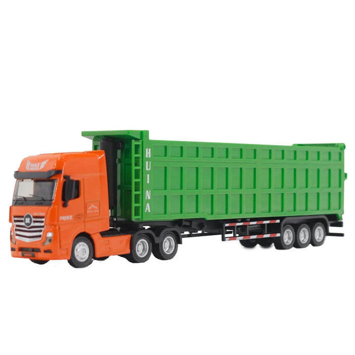 HuiNa 1/50 Diecast Orange Euro Truck with Green Dump Trailer