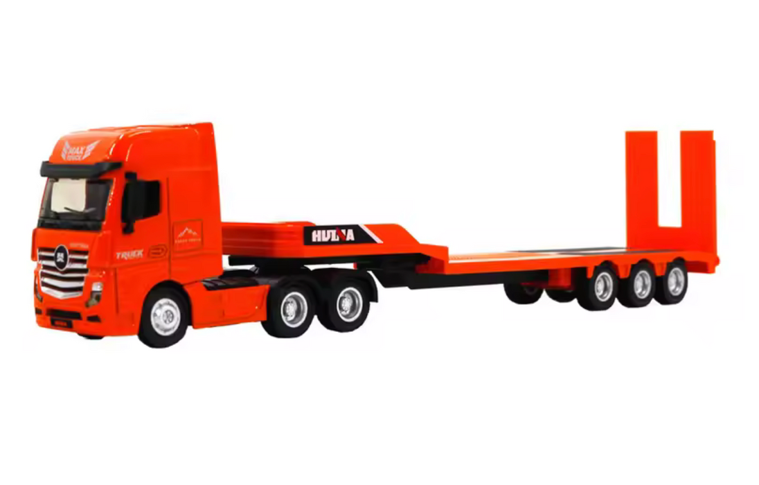 HuiNa 1/50 Diecast Orange Euro Truck with Orange Flatbed Trailer