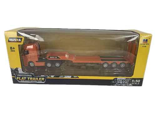 HuiNa 1/50 Diecast Orange Euro Truck with Orange Flatbed Trailer
