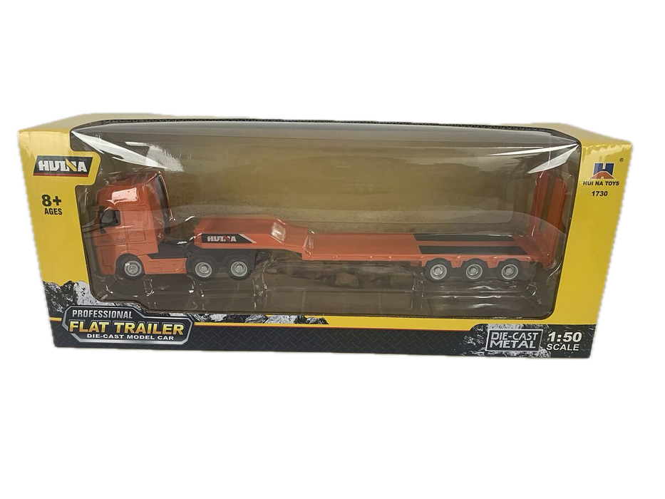 HuiNa 1/50 Diecast Orange Euro Truck with Orange Flatbed Trailer