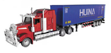 HuiNa 1/50 Diecast Red American Truck with Blue Container Trailer