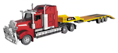 HuiNa 1/50 Diecast Red American Truck with Yellow Flatbed Trailer
