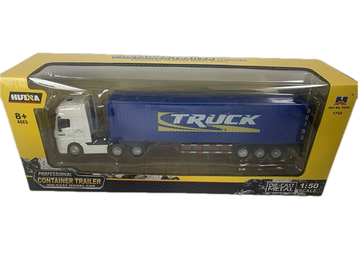 HuiNa 1/50 Diecast White Euro Truck with Blue Container Trailer
