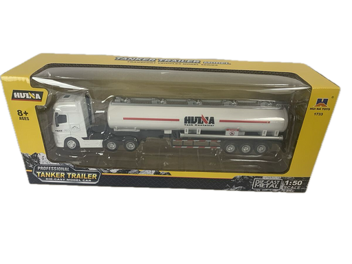 HuiNa 1/50 Diecast White Euro Truck with White Tanker Trailer
